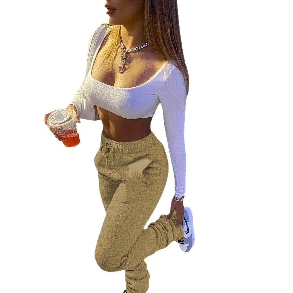 Womens Casual Sporty Drawstring Jogger Pants With Pockets