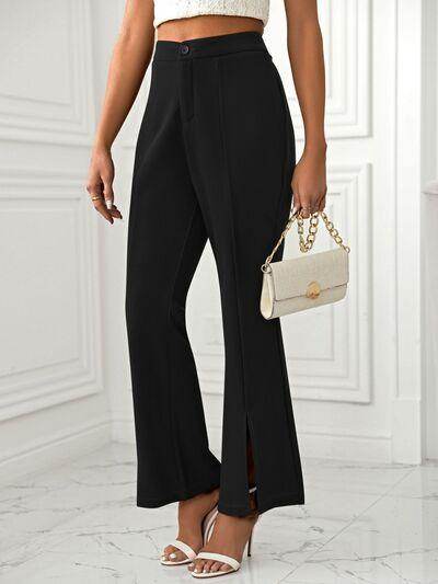 Slit Flare Pants with Pockets for Stylish Comfort