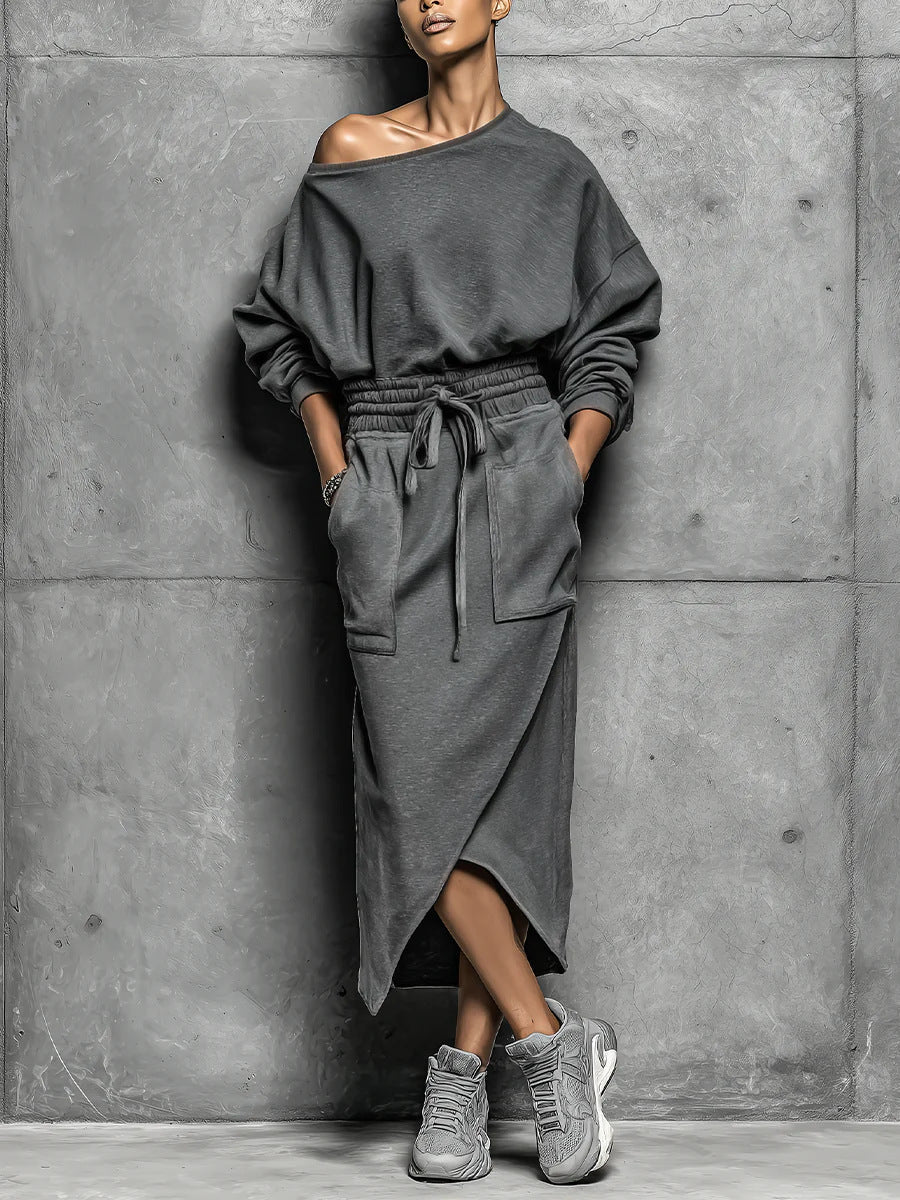 Casual Two-piece Set Short-sleeve Top And Long Skirt
