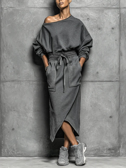 Casual Two-piece Set Short-sleeve Top And Long Skirt