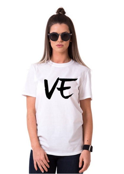 Loose round neck casual printing couple T-shirt