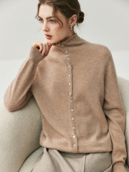 2-Way Convertible High-Neck Buttoned Knit Sweater