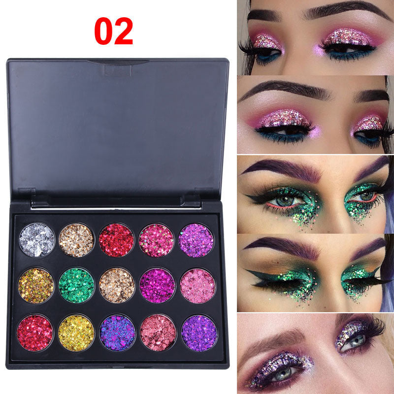 15 Colors Diamond Sequin Eyeshadow Palette Shiny Glitter Powder Highlighter Eyeshadow