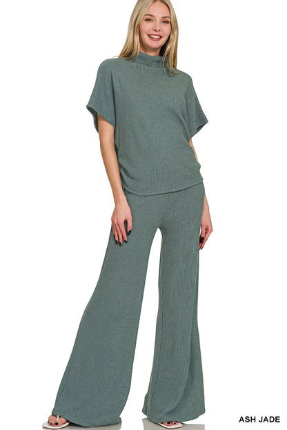 Zenana Mock Neck Top and Pants Sweater Set