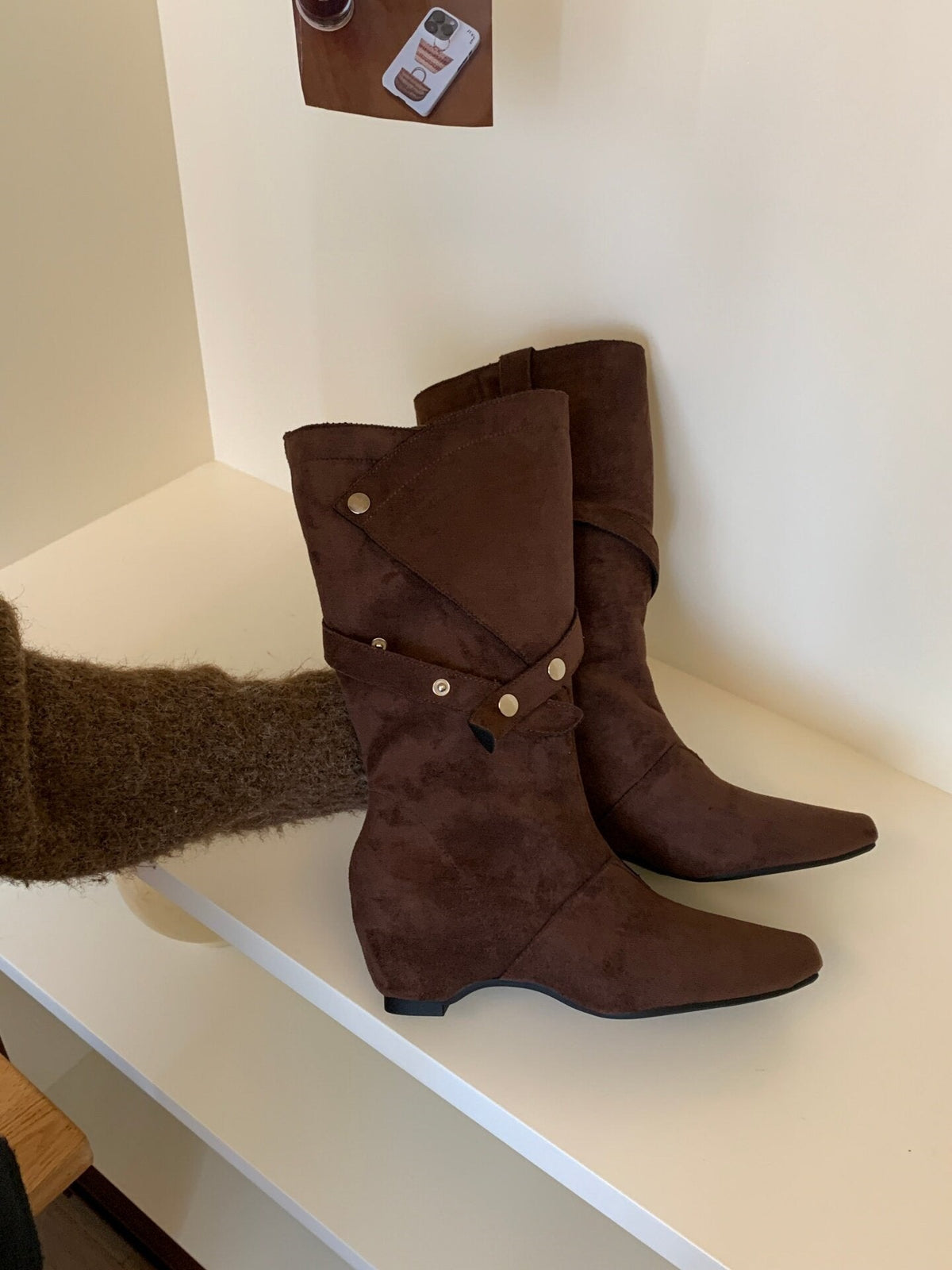 Women's Hidden-heel Suede Womens Riding Boots