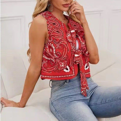 Women's New Casual Round-neck Tie-dye Printed Cotton Vest