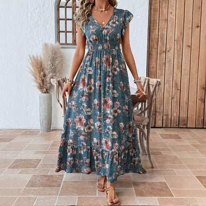 Womens Printed V-neck Dolman-sleeve Dress