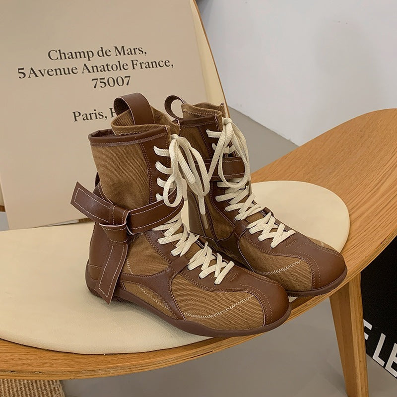 Women's High-top Denim Boots With A Thick Sole And Hidden Platform
