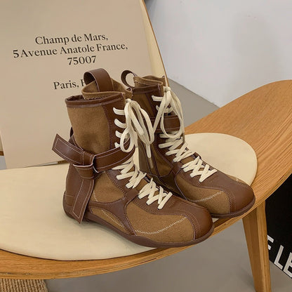 Women's High-top Denim Boots With A Thick Sole And Hidden Platform
