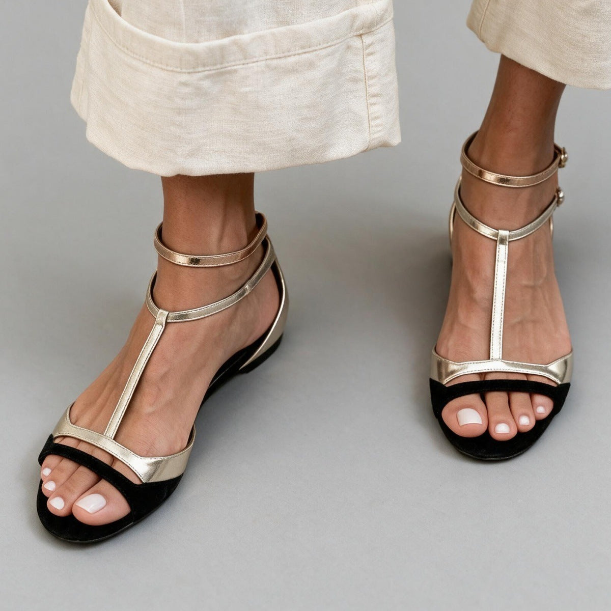 Womens One-strap Open-toe Peep-toe Versatile Flat Summer Sandals