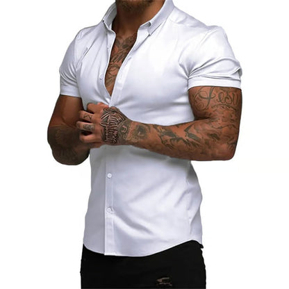 Solid-color Shirt Thin Short-sleeve Shirt For Men