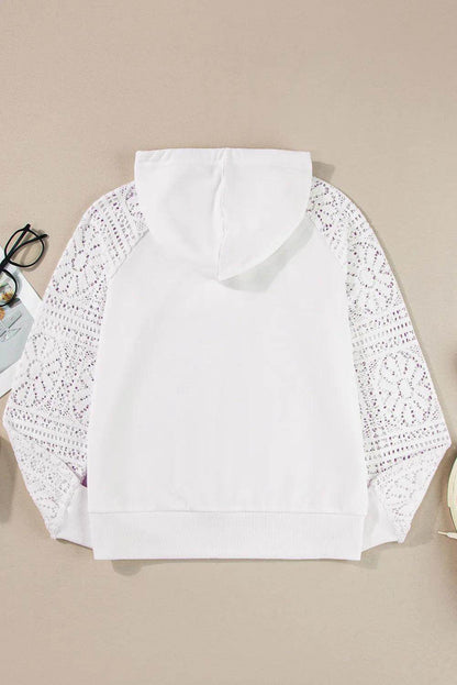 Drawstring Openwork Long Sleeve Hoodie for Women Fashion