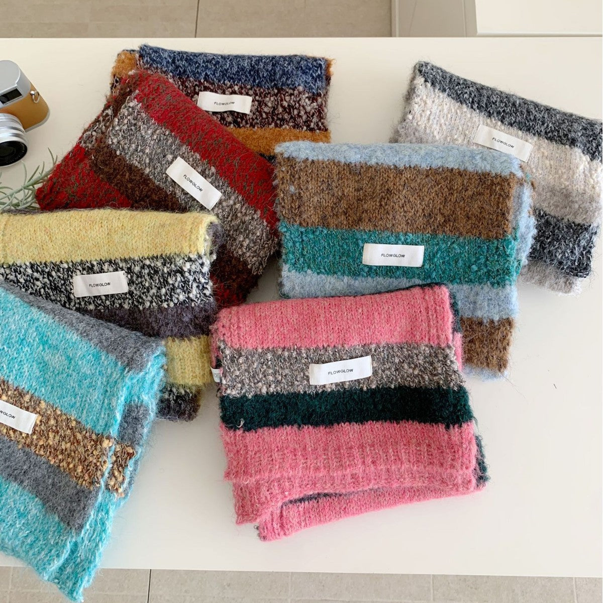 Korean-style Color-block Striped Scarf For Women
