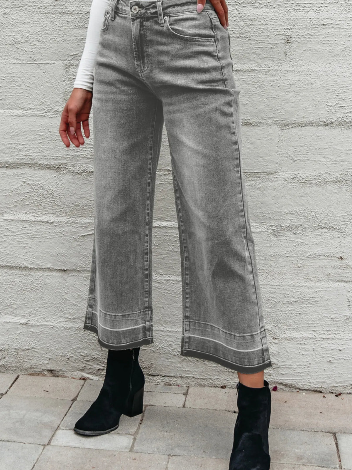 High Waist Wide Leg Washed Jeans