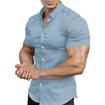Solid-color Shirt Thin Short-sleeve Shirt For Men