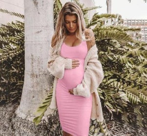 Sleeveless round neck maternity dress