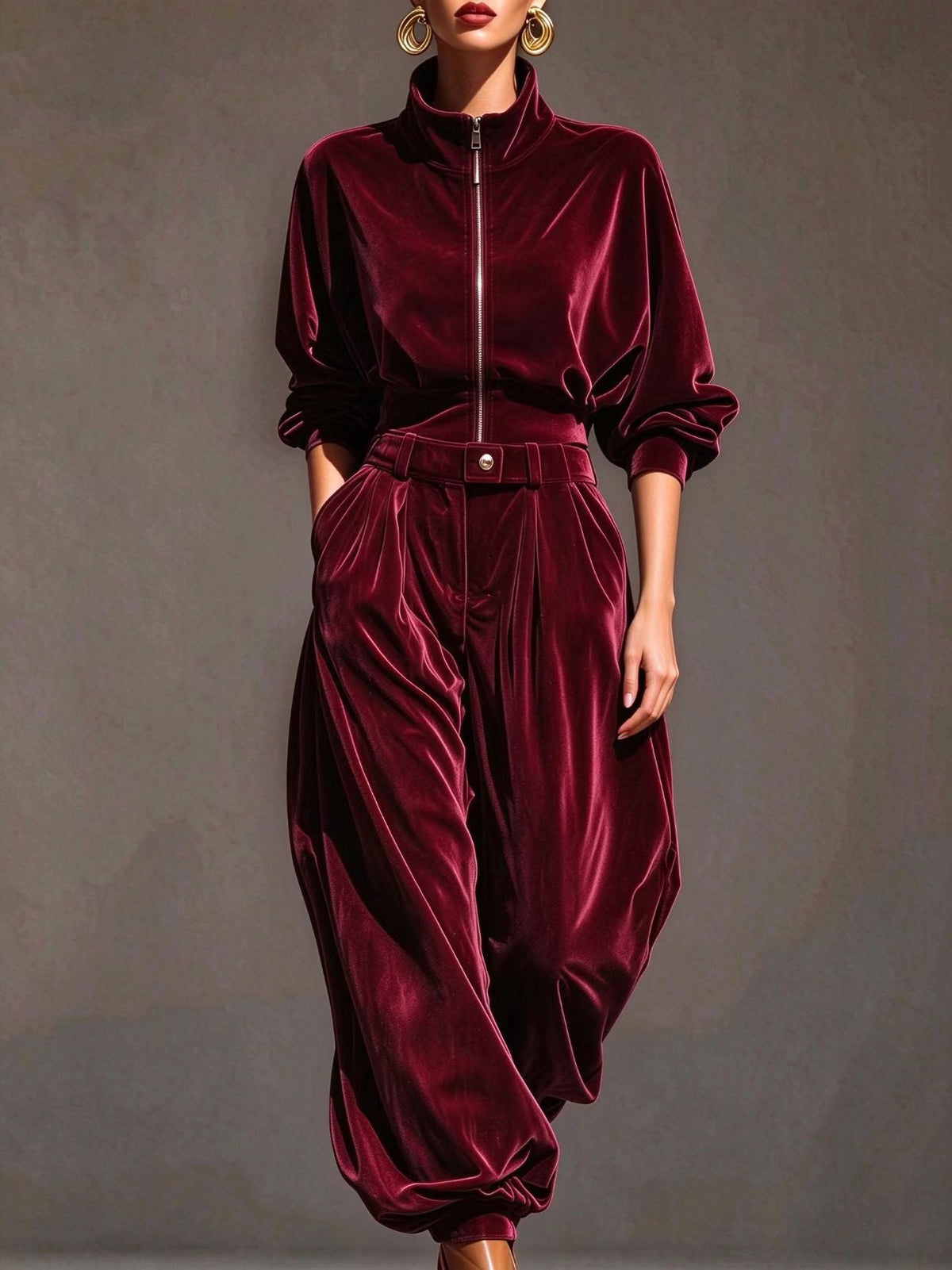 Women's Mandarin-collar Long-sleeve Pantsuit