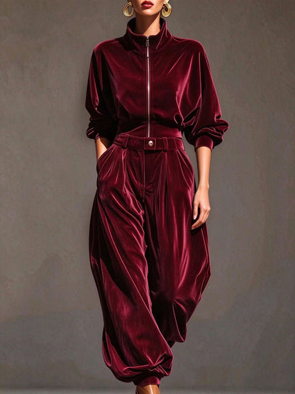 Women's Mandarin-collar Long-sleeve Pantsuit