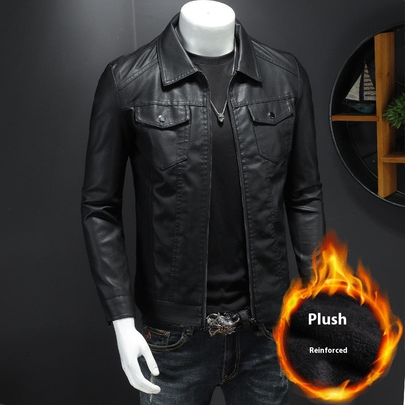 Fall Winter Men Quilted Casual Leather Clothing