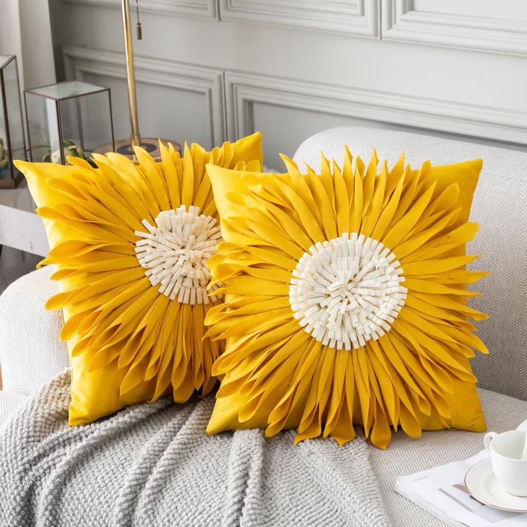 Modern White Velvet Chrysanthemum Pillow