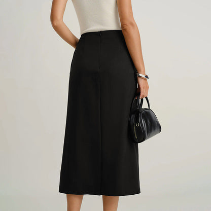 Elegant Design Straight Skirt Retro Front Slit Slimming Skirt Women