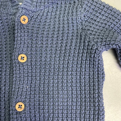 CARTERS Hooded Button Up Waffle Knit Cardigan Boy's Sz 3M Navy Blue IS941510