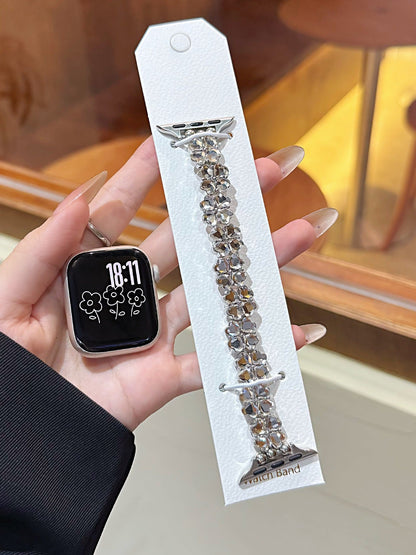 Lucky Four-leaf Clover Elastic Strap Single-row Diamond-studded Bracelet Watch Chain