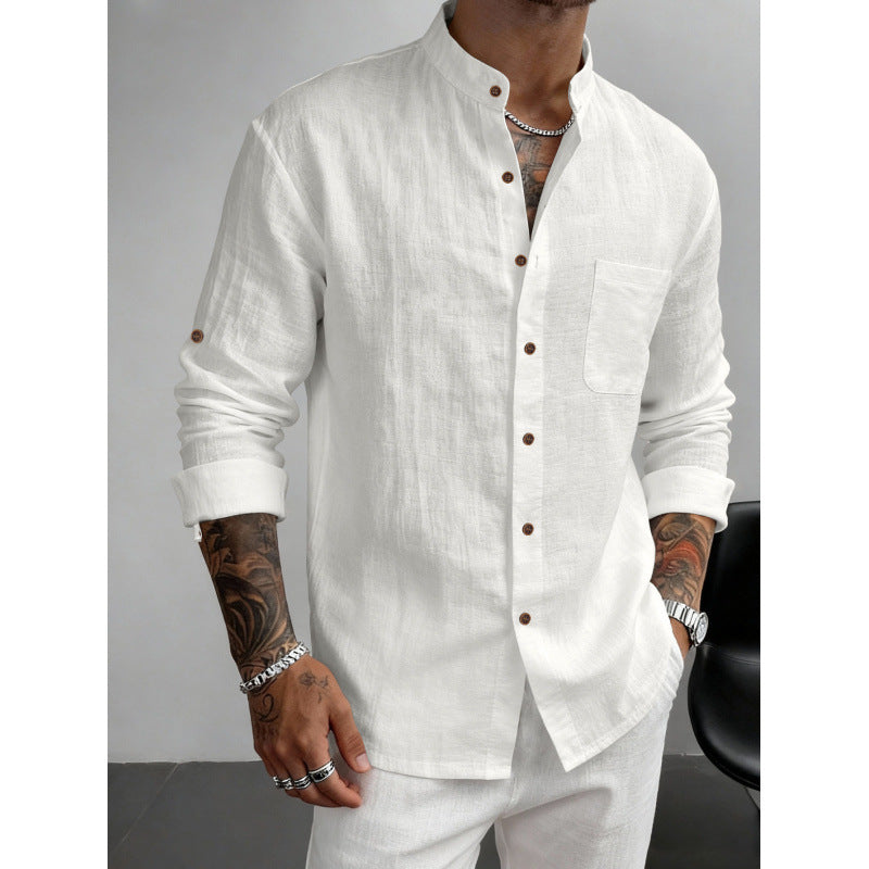 Hawaiian Style Stand-up Collar Breathable Casual Long-sleeved Shirt