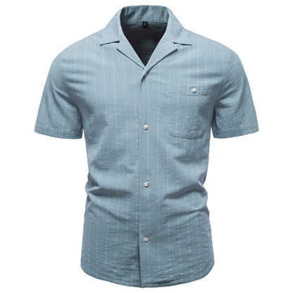 Cotton Cuban-collar Striped Shirt For Men