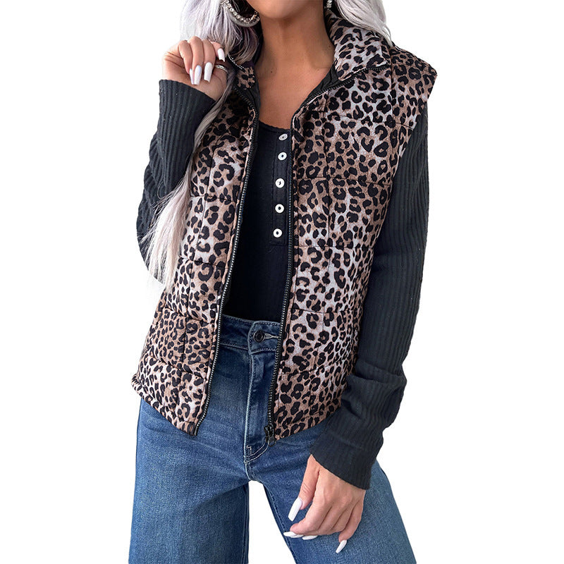 Women's Warm Cotton Vest With European And American Fashion Leopard Print
