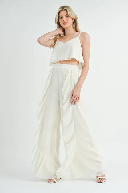 MABLE Crop Cami and Ruffled Wide Leg Pants Set