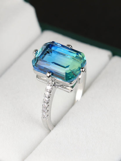 Womens Luxurious Blue Rectangular Ring