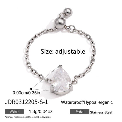 Adjustable Geometric Zircon Stainless Steel Ring
