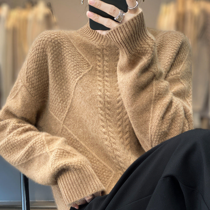Women's Turtleneck Cable Knit Sweater, 2026 New Fall Winter Loose Fit Long Sleeve Pullover, Elegant Casual Knit Base Layer Top