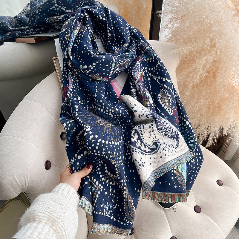 Starry Sky Cashew Flower Shawl Women's Double-Sided Thickened Scarf