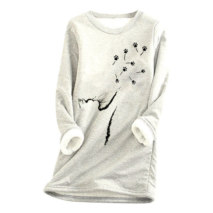 Womens Cat-Paw Print Fluffy Crew-Neck Sweatshirt