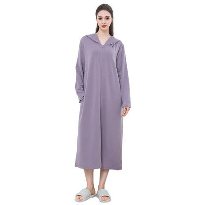 Zipper Bathrobe Couple Hooded Nightgown Thin Pajamas