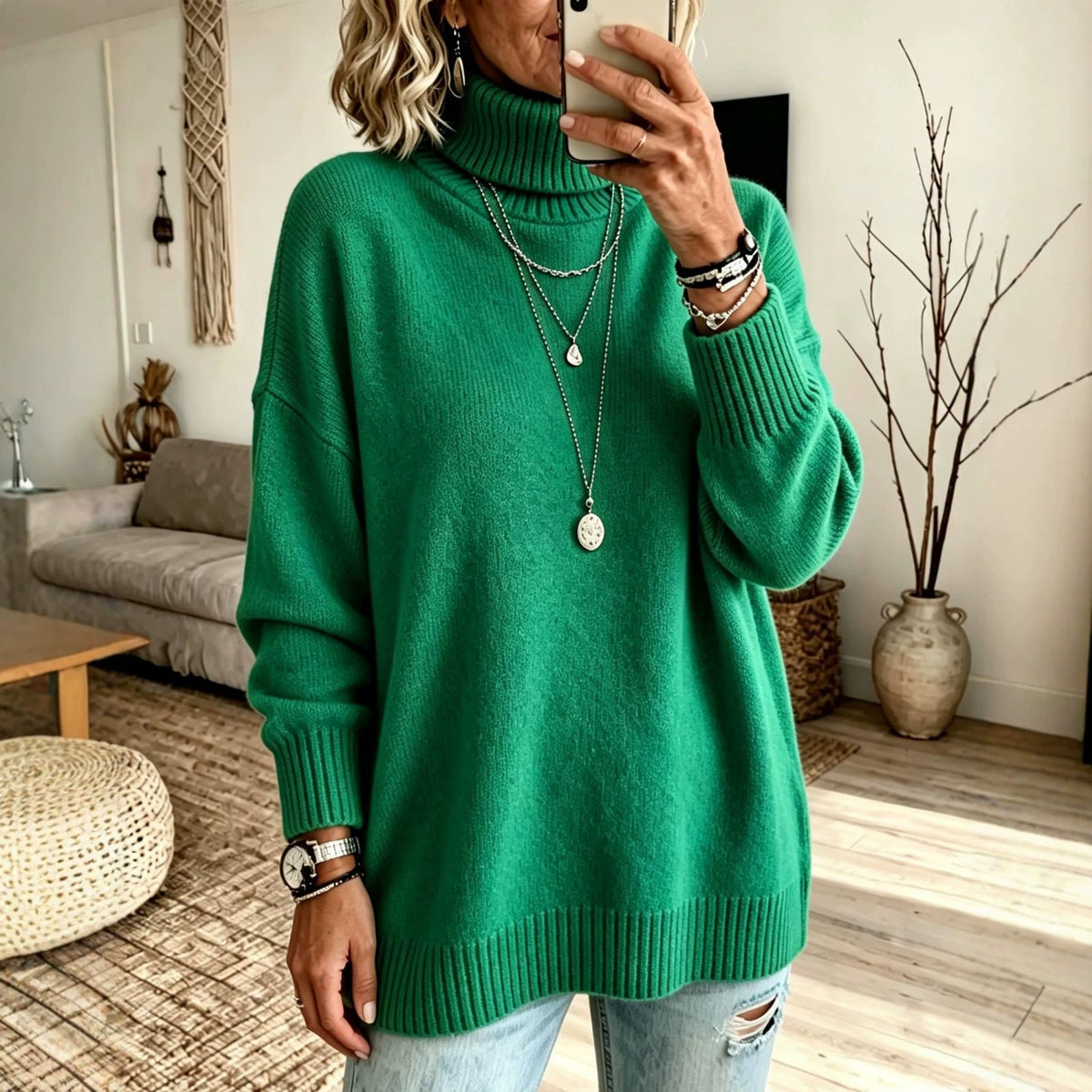 Women's Solid-color Loose-fitting Turtleneck Sweater