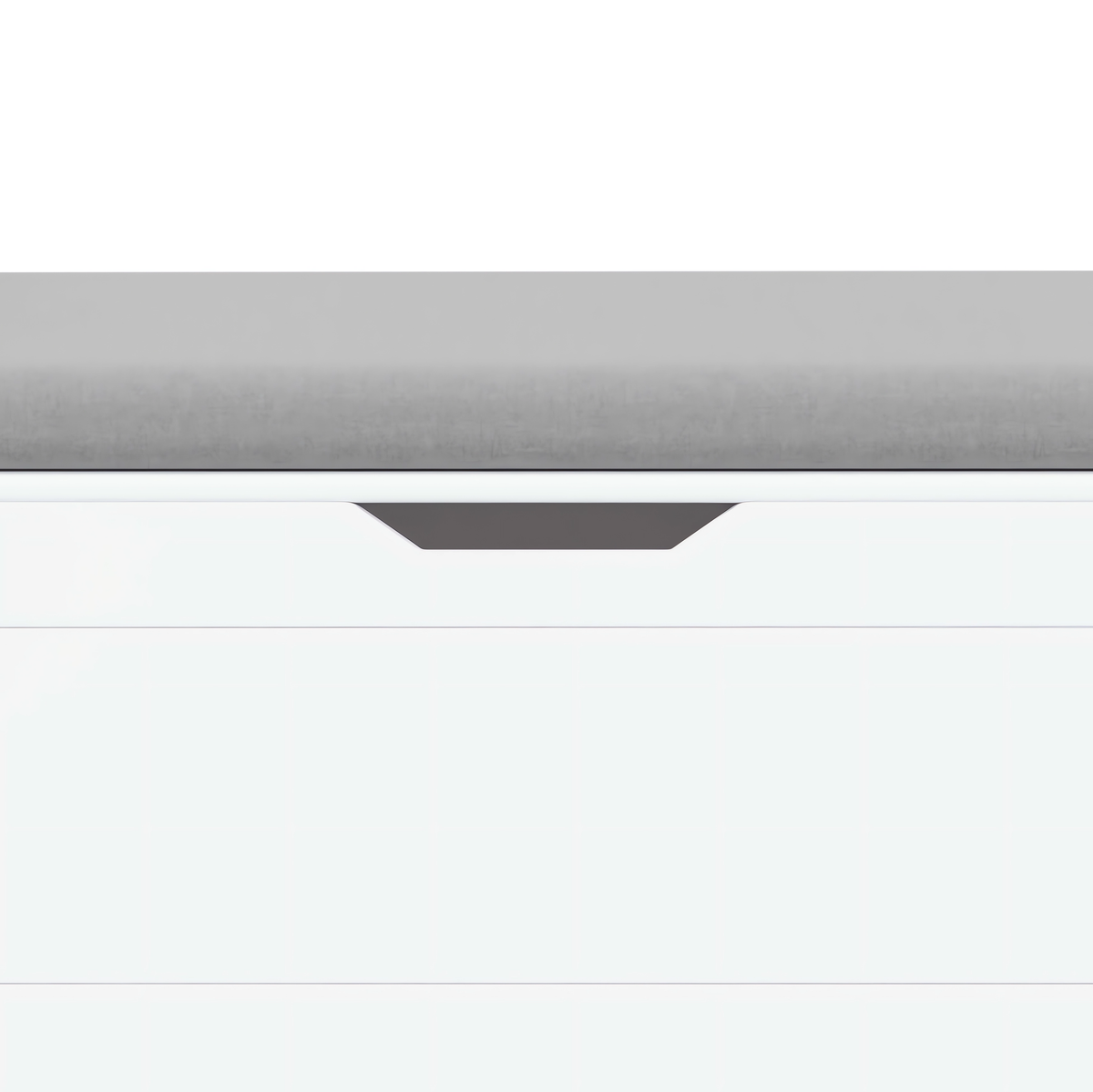 A white rubber wood children's toy box with soft cushioned seats, stools, flip covers, and safety hinges for toy storage