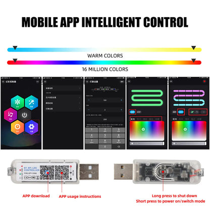 10 in 1 Car LED Acrylic Light Strip RGB Symphony Auto Interior Strip Lights Remote/APP Control Decorative Atmosphere Lamp