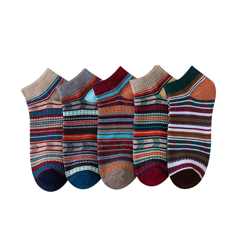 Mens Socks Harajuku-style Ankle Socks With Ethnic Patterns
