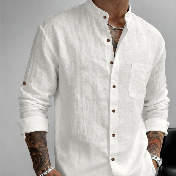 Hawaiian Style Stand-up Collar Breathable Casual Long-sleeved Shirt