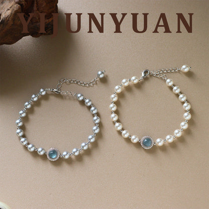 Stylish Elegant And Versatile Aquamarine And Shijia Pearl Bracelet