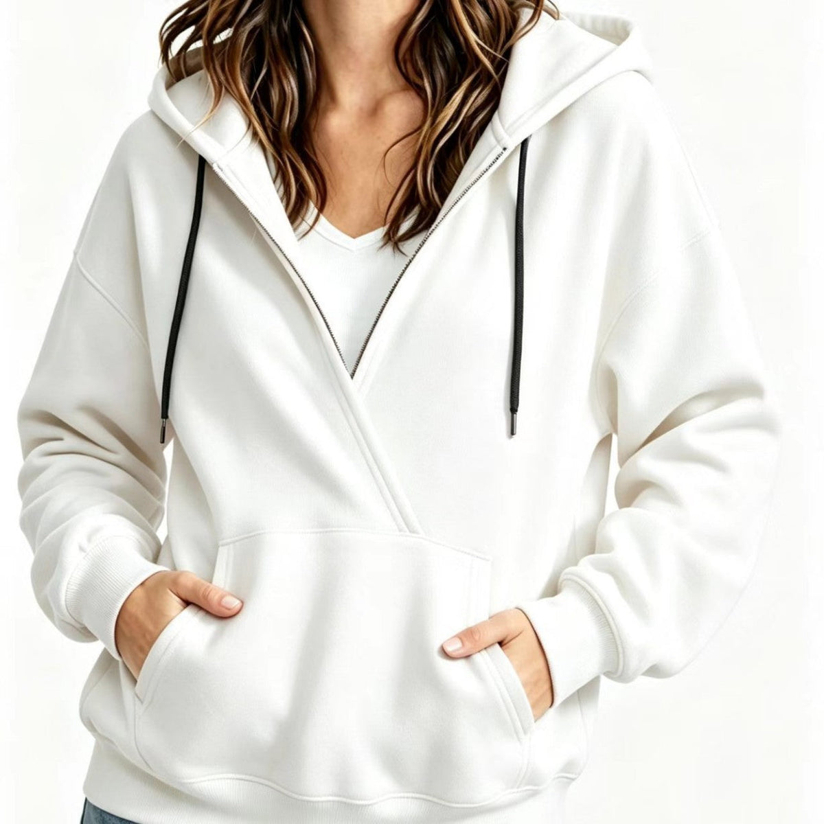 Womens Half-Zip Fake Two-Piece Hoodie