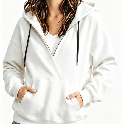 Womens Half-Zip Fake Two-Piece Hoodie