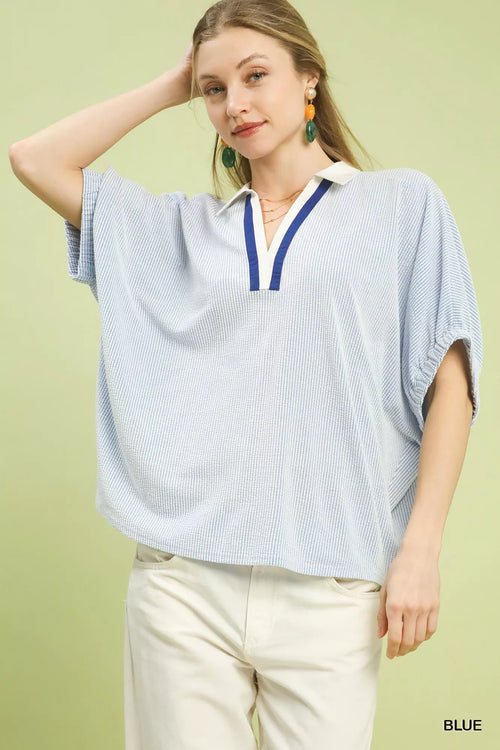 Contrast Collar V-Neck Top