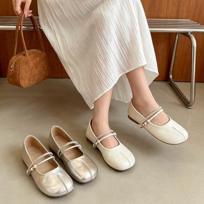Women Gentle Minimalist Double Rhinestone Pearl Strap Flats,  Matching Casual Daily  Loafer Slippers