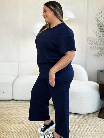 Double Take Full Size Texture Top and Pants Set for Women