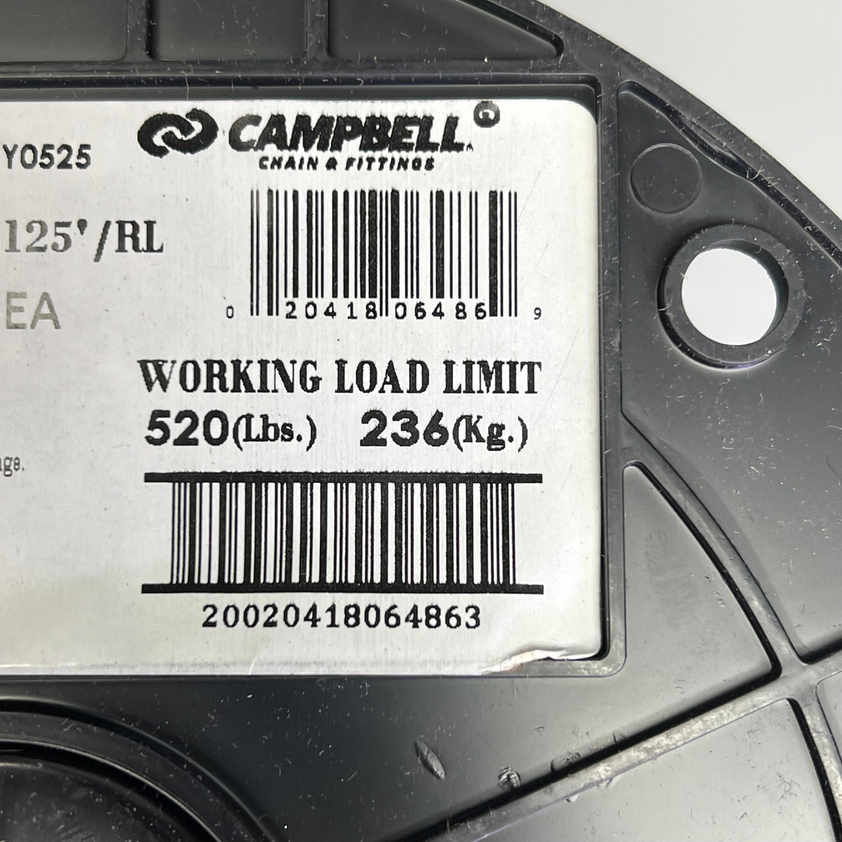 CAMPBELL Zinc Plated Straight Link Coil Chain Made In USA 125' Chrome 0723627