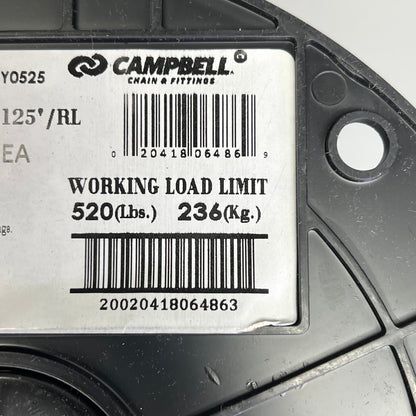 CAMPBELL Zinc Plated Straight Link Coil Chain Made In USA 125' Chrome 0723627